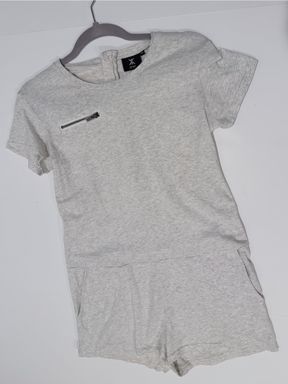 ONEPIECE Gray Heather Short Sleeve Zip Back Romper XS Cotton Stretch